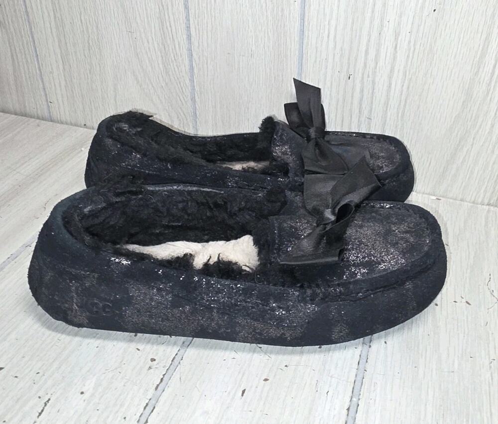 UGG Ansley Bow Glimmer Slippers Womens Size 7 Soft Lining Driving Shoes Sherling